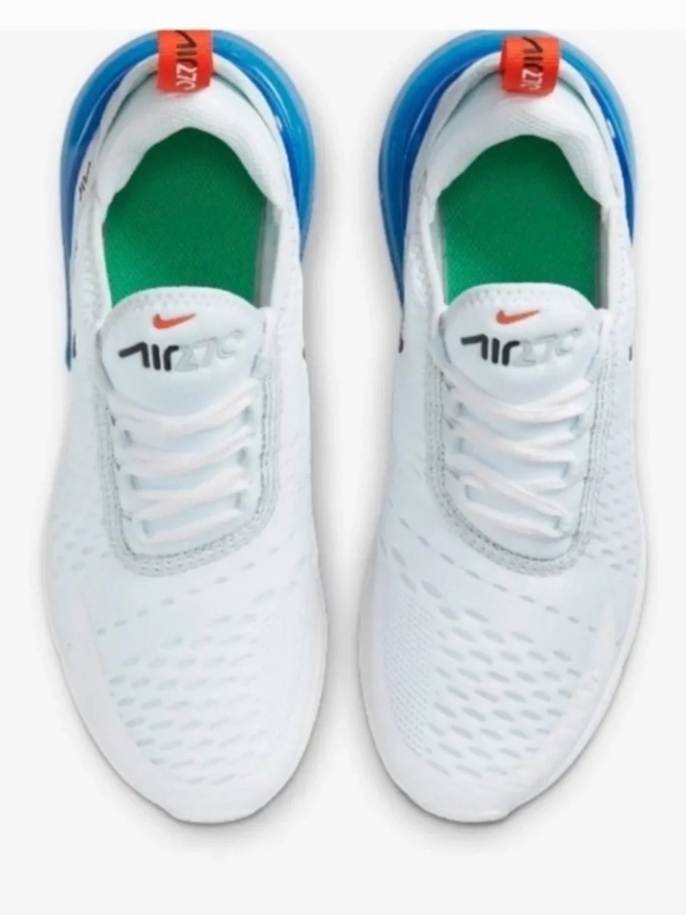 Nike Air Max 270 White with Blue Heel and Red Pull Tab